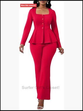 2 Piece Pants Suit Long Sleeve Blazer Flare Pant Set for Work Office